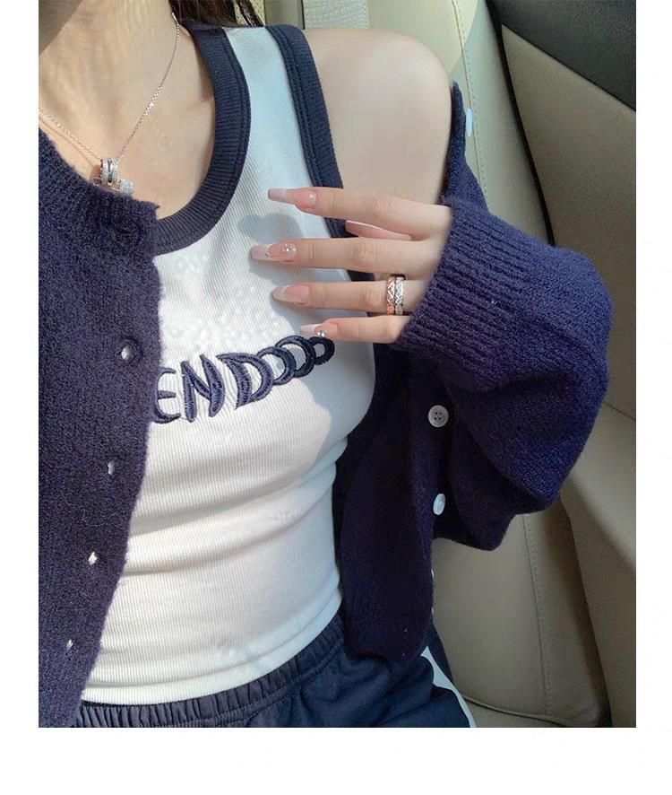 American Style Sleeveless Cotton Vest: Tight-Fitting, Color-Block, Embroidered Design, Breathable with Open Back
