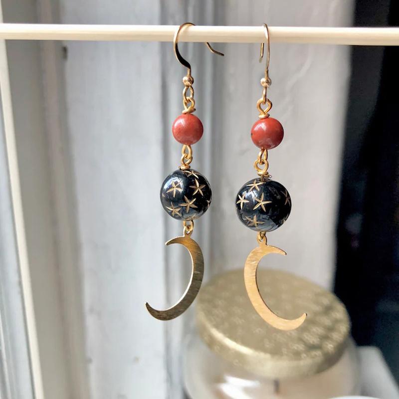 Greek Mythology Face Sun Moon Pendant Creative Design Women Asymmetric Personality Pendant Earrings Party Jewelry Gifts