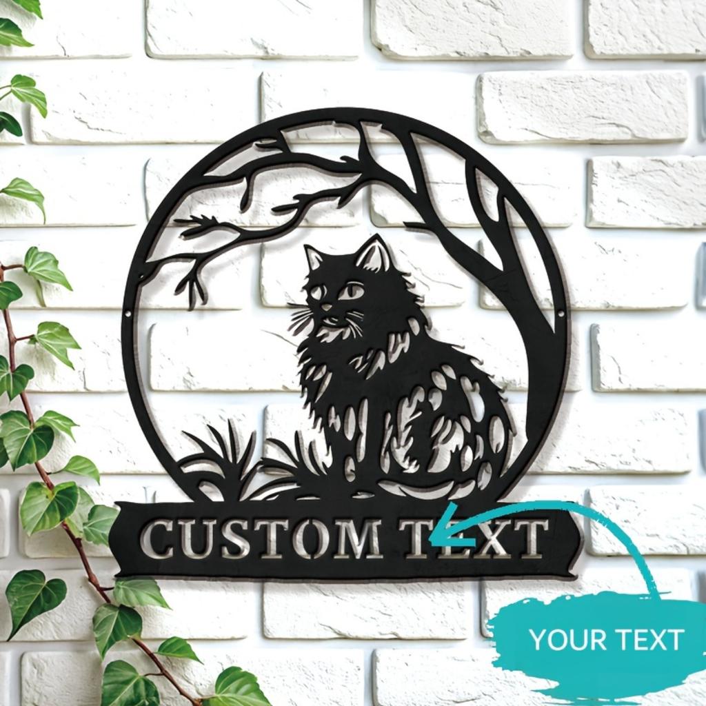 Custom Metal Cat Silhouette Sign Rustic Decor Personalized Text Gift Animal Lover Unique Wall Art
