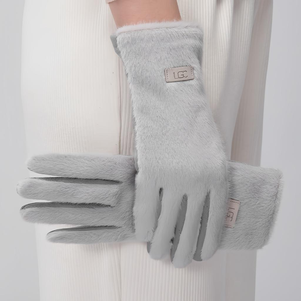Temperament Women's Autumn/Winter Plush Gloves Warm and Cold proof with Velvet