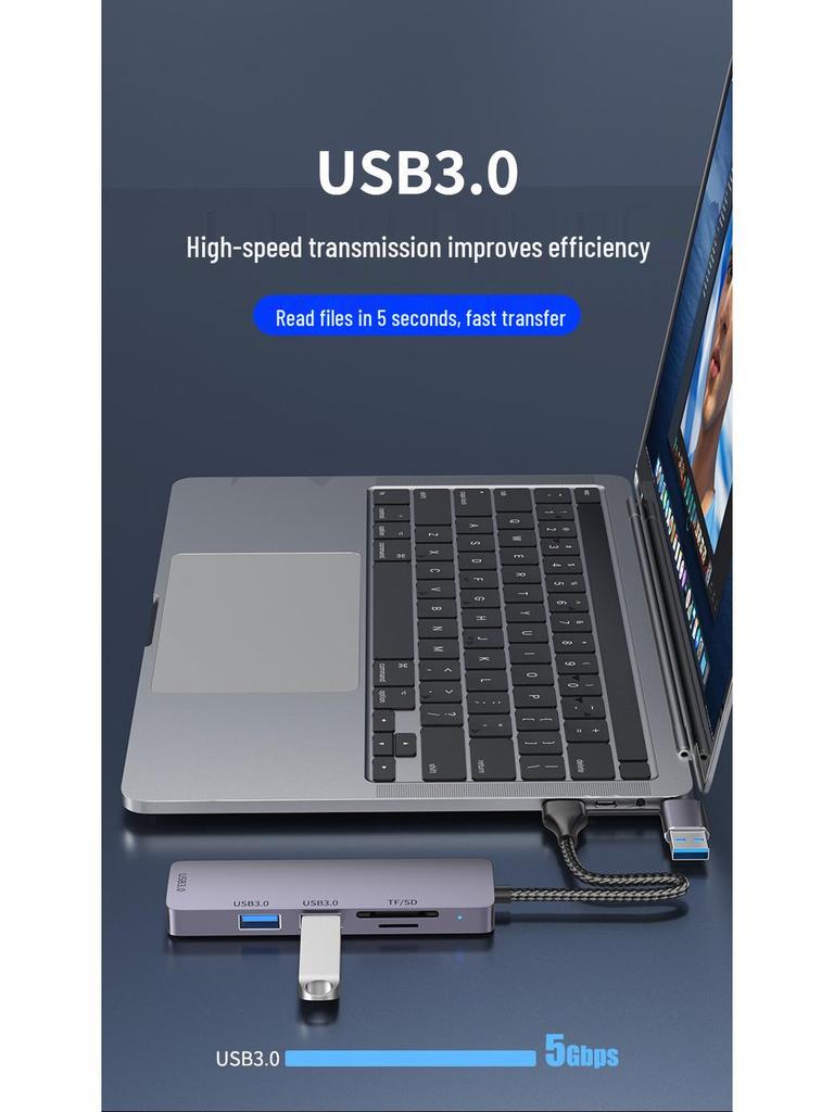 Five-in-One USB 3.0 Docking Station & Card Reader for Laptops, Tablets, Phones - Multifunctional Hub Expander