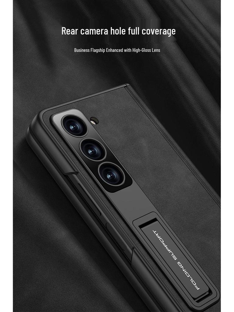 Samsung Z Fold5 Leather Case: Magnetic Hinge, Full Coverage, Stand, Cross-Border Protection