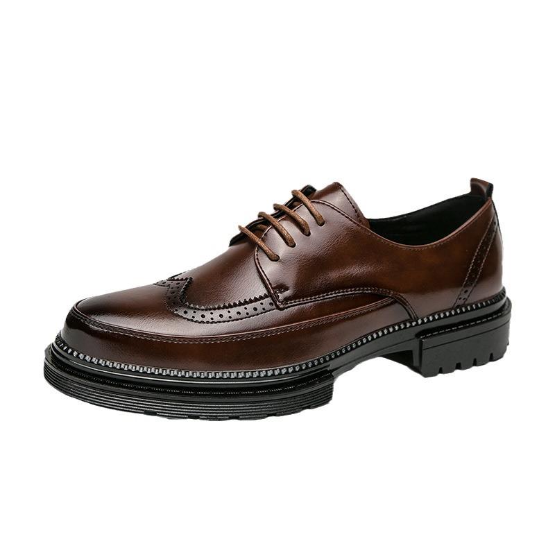 Men's Korean Style Formal Leather Brogue Shoes for Weddings and Business
