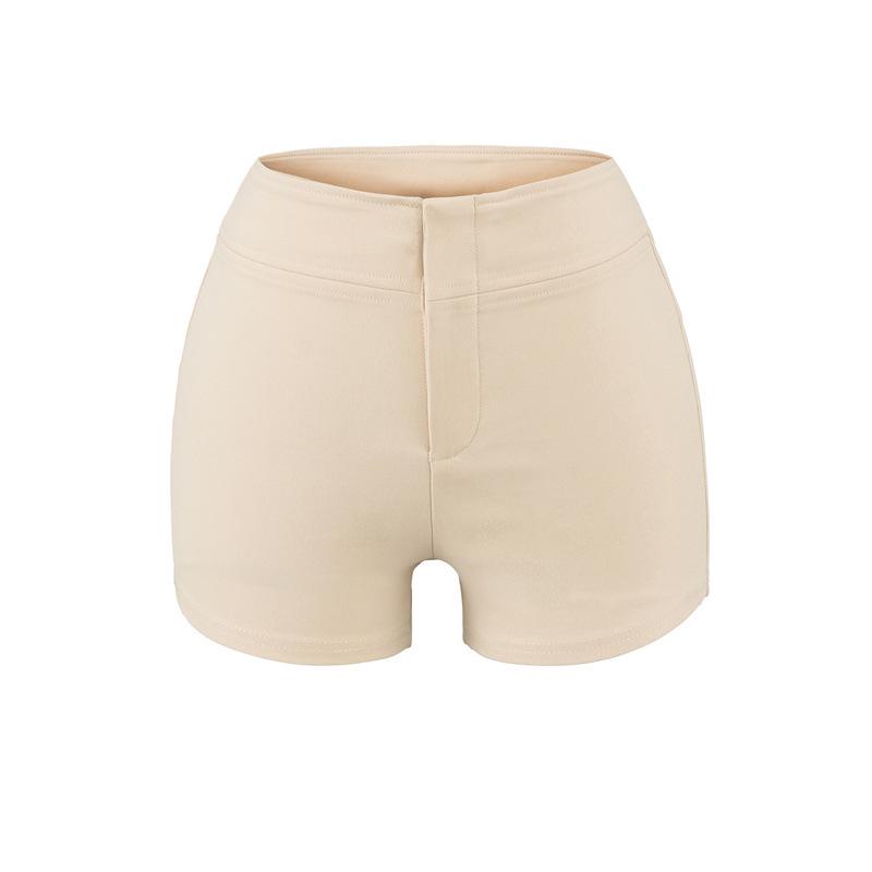 

Women s Khaki High-Waisted Slim Fit Stretchy Summer Shorts Large бежевий