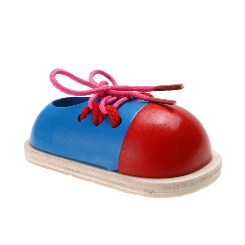 1pc Kids Montessori Educational Toys Children Wooden Toys Toddler Lacing Shoes Early Learning Toy