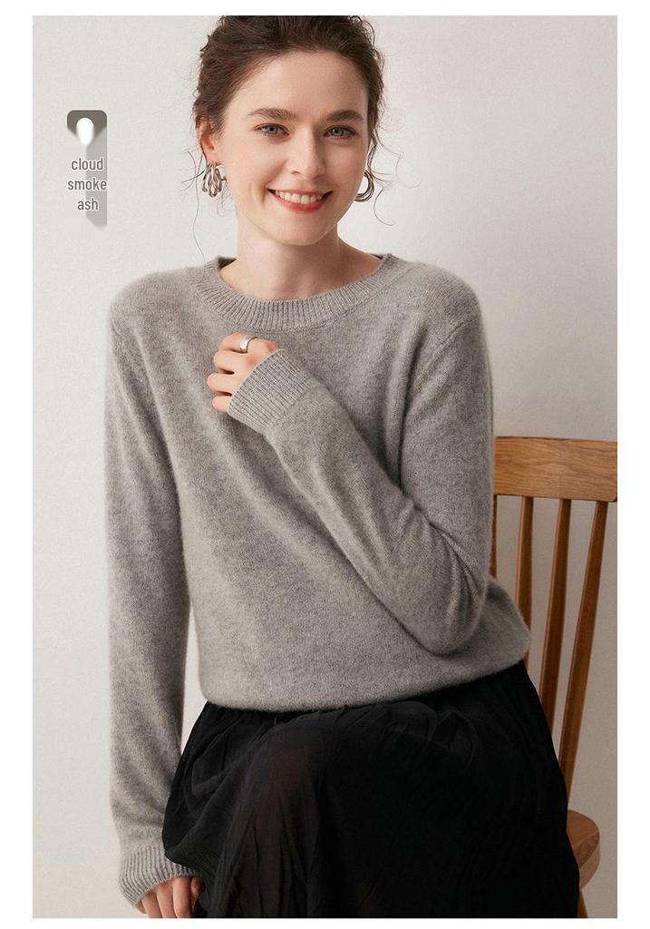 Women's 100% Cashmere Round Neck Sweater - Autumn/Winter Loose Knit Pullover