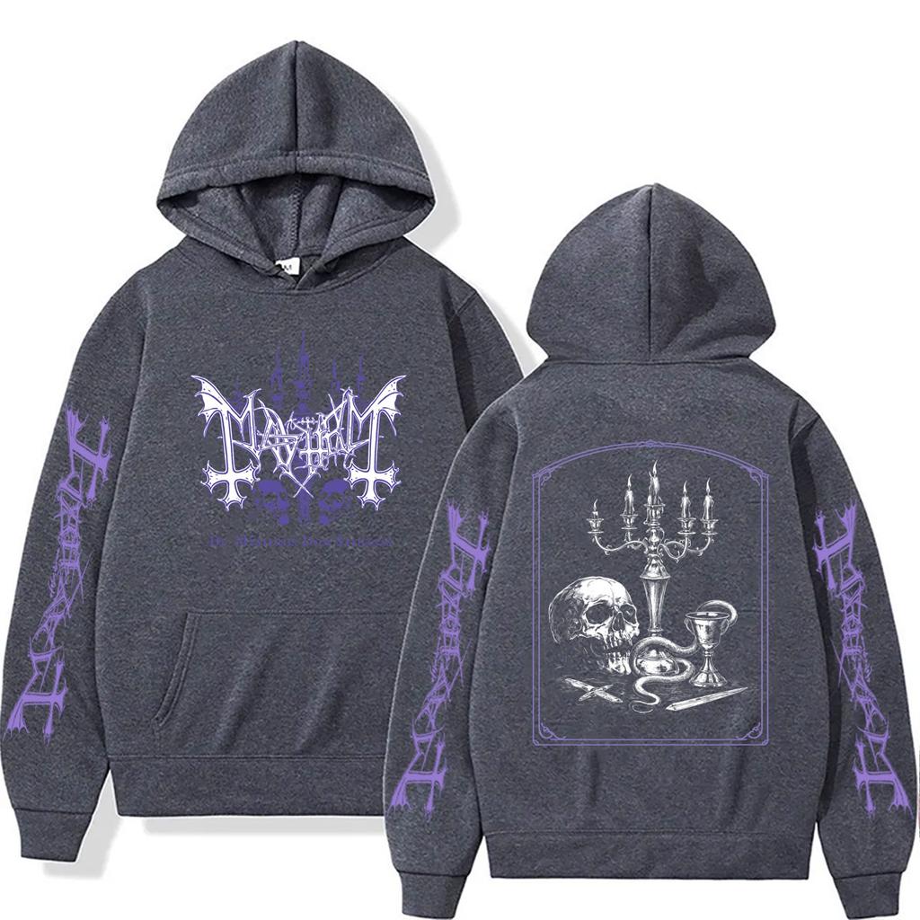 Rock Band Mayhem De Mysteriis Dom Sathanas Skeleton Graphic Hoodie Men Women Death Black Metal Gothic Punk Hoodies Streetwear
