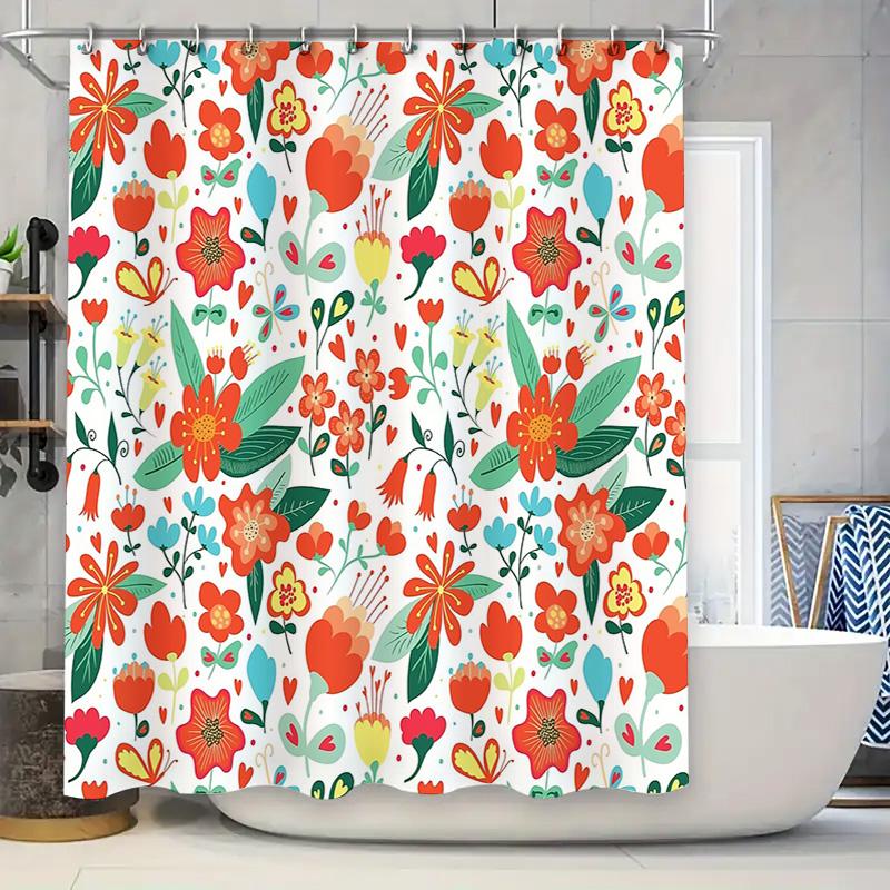 

Floral Shower Curtain Botanical Flower Pattern Bathroom Decor Nature Plants Greenery Artistic Washable Fabric Home Decor W60H190(CM)-1 Pcs
