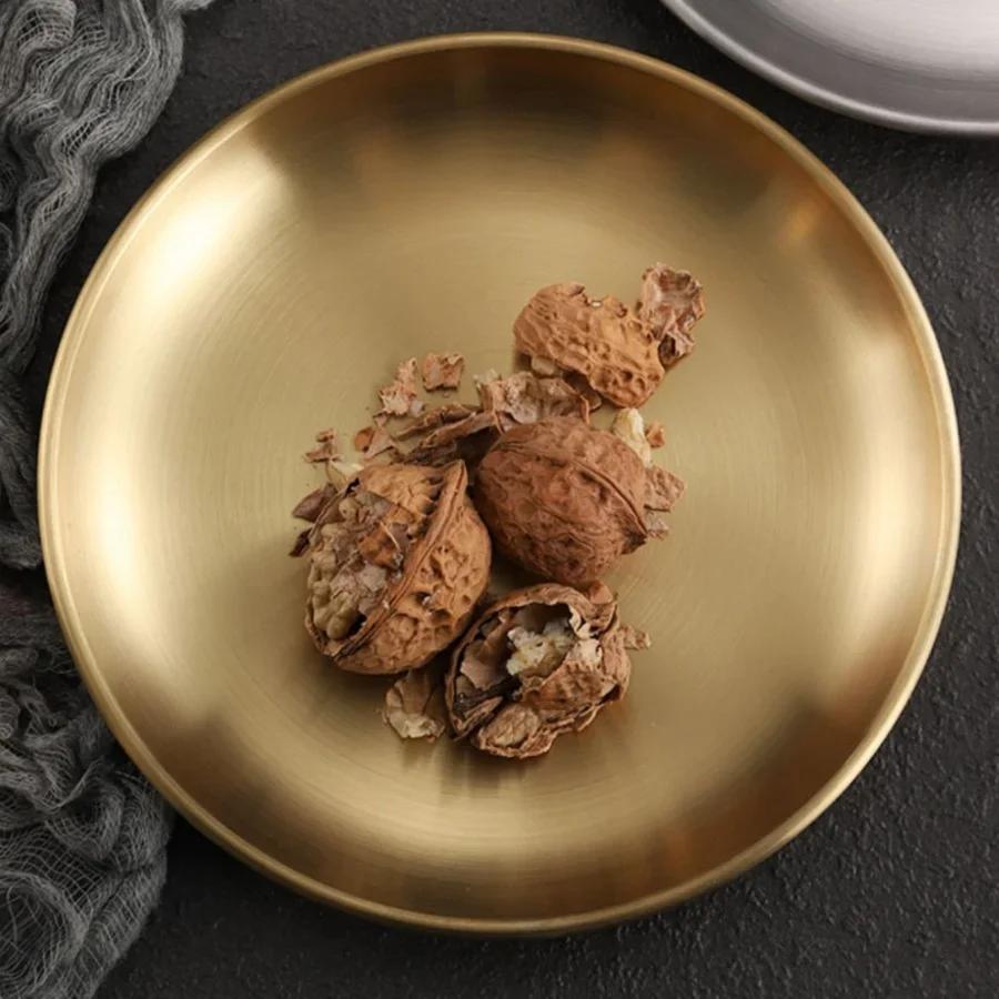 6pcs Plates with Storage Rack Stainless Steel Restaurant Snack Plate Cake Fries Plate Gold Tray