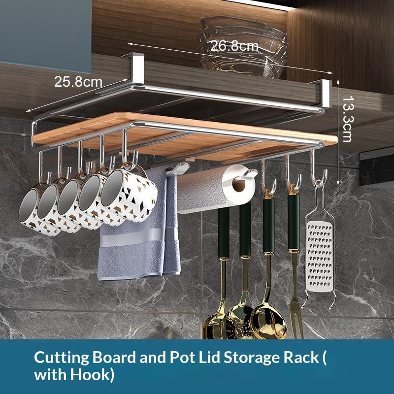 Under Cabinet Cutting Board Organizer Holder Kitchen Hanging Chopping Board Pot Lid Kitchenware Storage Rack Stainless Steel