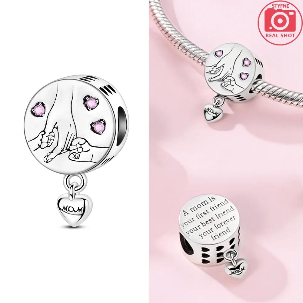 Original New Love Mother Heart Pendant Charm Bead For Woman Fit Copper Bracelet Diy Jewelry Gift For Mom