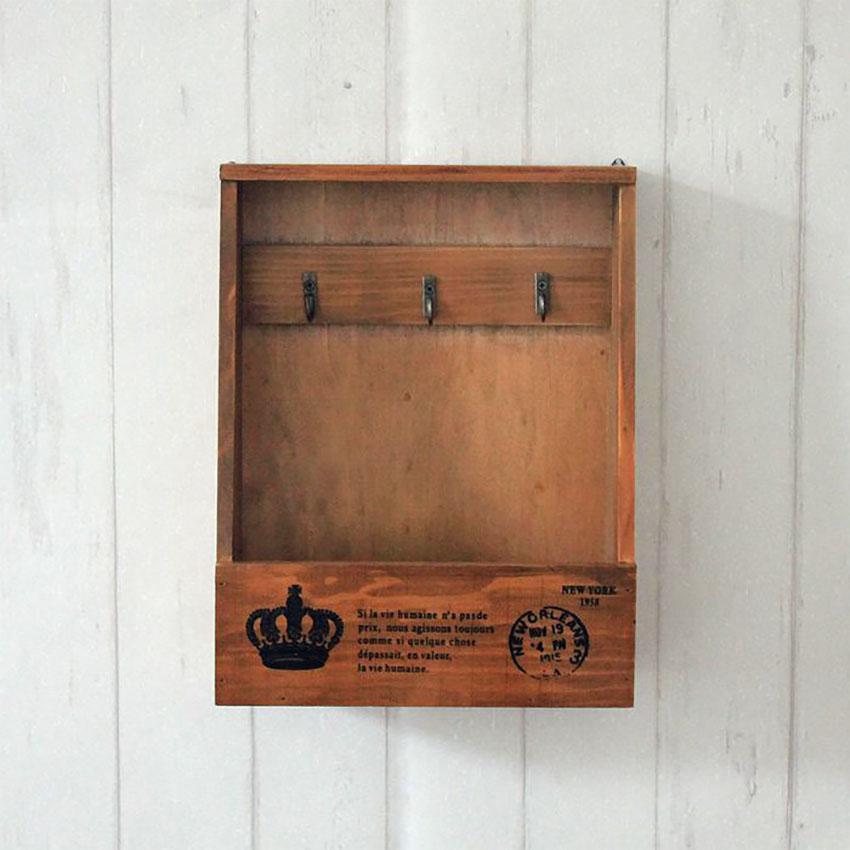 Retro Wall Mounted Storage Box Wooden Box Organizer Key Hanging Hooks Mail Box Storage Box Small Objects Shelf Hanging Basket