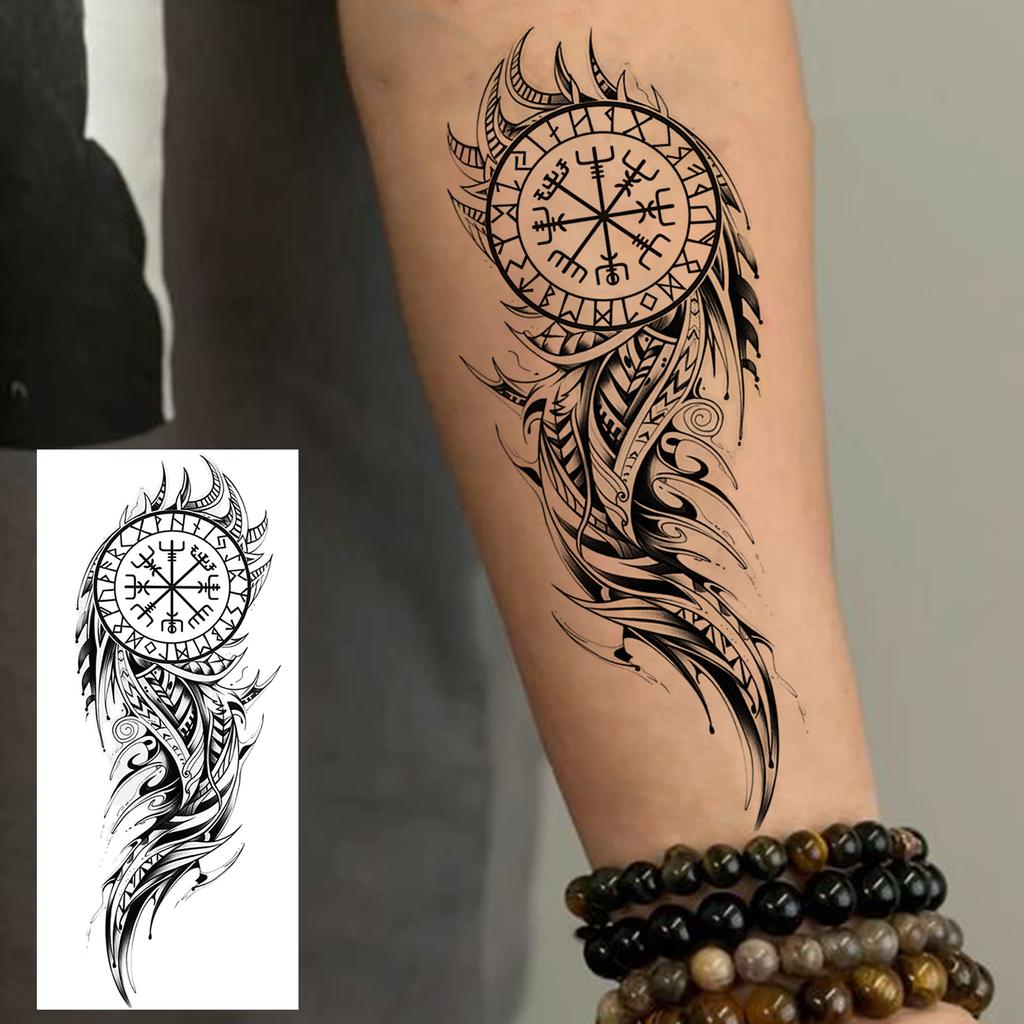 1 Foglio Tatuaggi Temporanei Vichingo Maori Drago Totem per Uomo Avambraccio Collo, Adesivi Tatuaggio Finti Temporanei Impermeabili Tatuaggi Realistici