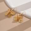 Exaggerate Double Layer Hollow Flower Hoop Earring for Women Vintage Metal Five Petals Drop Earrings Party Daily Wear Jewelry