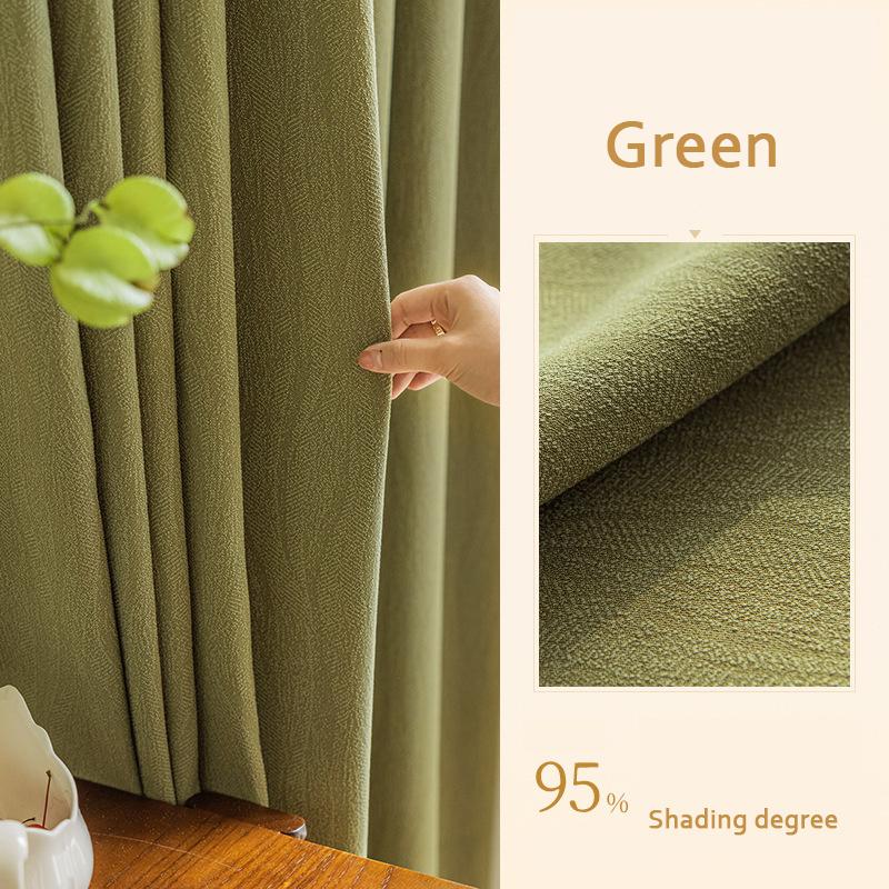 

Простые легкие роскошные однотонные хлопковые и льняные утолщенные шумоизоляционные шторы для гостиной, спальни, украшения окон W200*H250cm зелёный