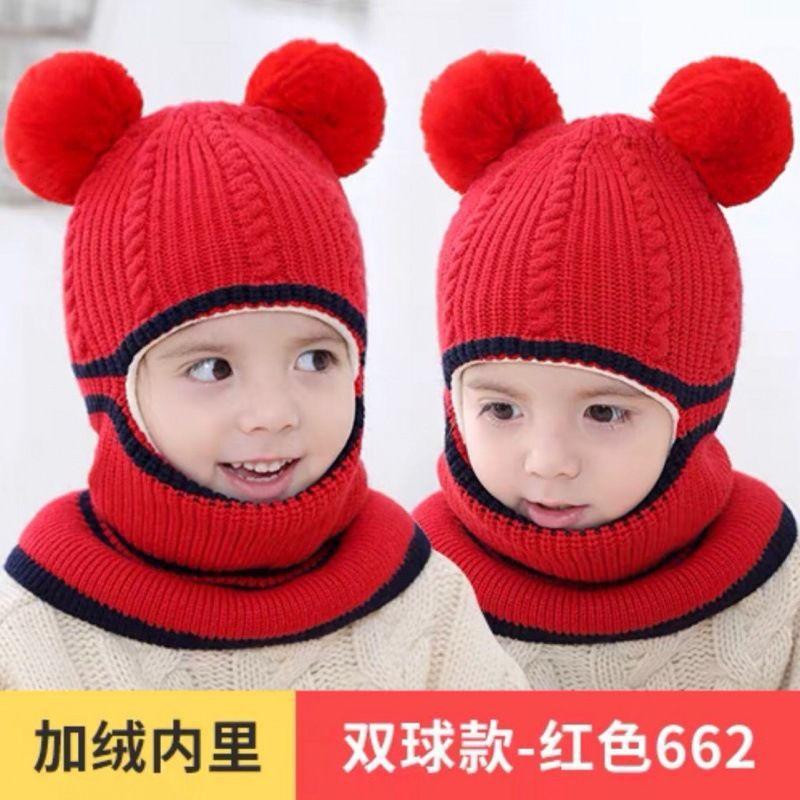 Autumn and winter children's hats, scarf sets, scarves, integrated thickened knitted hats, warm ear protectors for boys and girls, pullover hats
