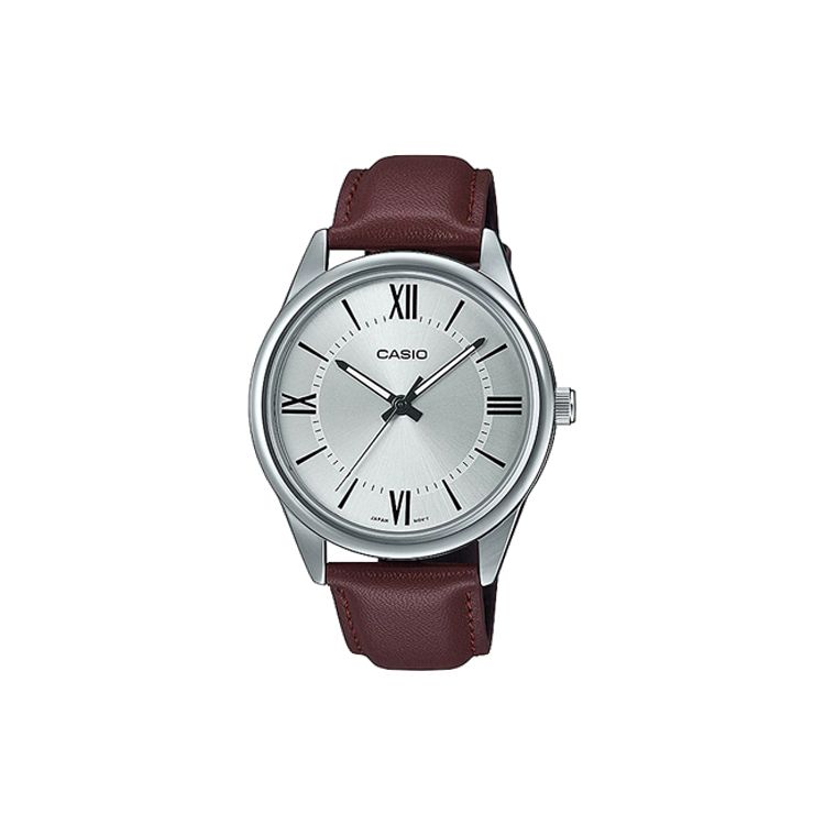 

Casio Standard Series Simple Retro Small Round Watch Business Fashion Quartz Movement Leather Strap Men watches Silver MTP-V005L-7B5 Silver Dial