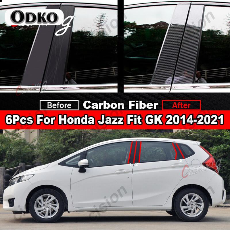 6Pcs Car Window Door Column B C D BC Pillar Post Cover Trim for Honda Jazz Fit GD GE GK GS GR 2001- Mirror Effect PC Sticker