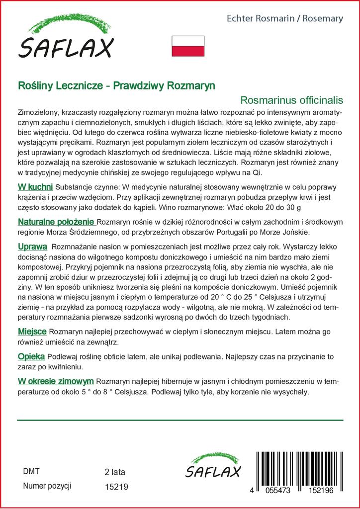 SAFLAX Garden In the Bag - Rosemary - 100 Seeds - With Substrate In a Fitting Stand Up Bag - Rosmarinus Officinalis