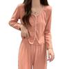 Korean Style Sweet Pajama Set for Girls: Cardigan Long Sleeve with Chest Pads, Wear Outside, Spring/Autumn Casual.
