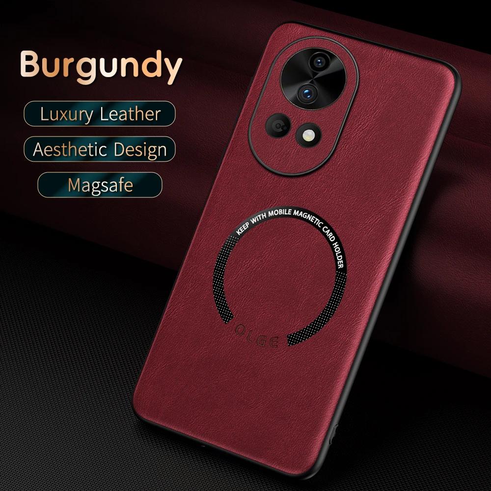 For Huawei Nova 12 12 Pro 12 Ultra Fine-Hole PU Cow Pattern Leather Outer Magnetic Ring Soft Edge Anti-Drop Phone Case