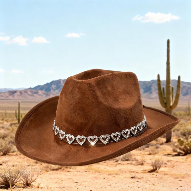 Antique Western Cowboy Hats Breathable Adjustable Fedoras with Rhinestones Heart Decors For Costume Parties Dressingup