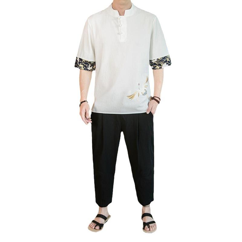 Hot Sale of The Season Chinese Style Retro Short Sleeve Men's T-Shirt Embroidered Plus Size Fat Man Half Sleeve Tang Costume