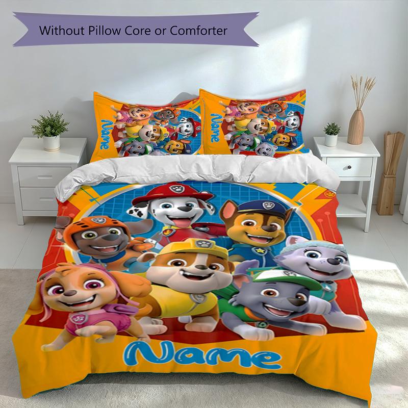 3pcs Custom Name Paw Patrol Bedding Set,Includes 1 Duvet Cover and 2 Pillowcases,All-season Bedroom Decor