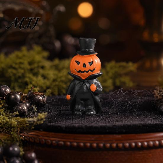 Vivid 3D Pumpkin Statue Ornament, Shape Figure, Mini Resin Halloween Character Combination Decoration for Desktop Micro-Landscapes Parties