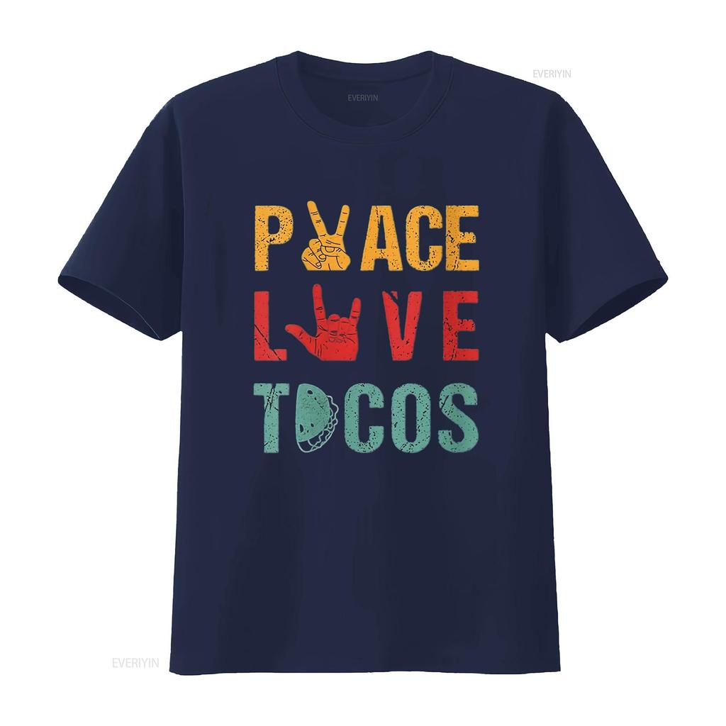 Womens Peace Love Tacos Vintage T Shirt Outfit For Mexican Food Lovers Round Neck Black vintage Washed streetwear Unisex