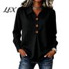 Lightweight Breathable Tops Women Button Down Shirt Blouse, Long Sleeve V Neck Loose Flowy Wrinkle Resistant Soft Skin Friendly Tunic Shirt,
