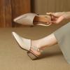 Fashion Women's New Summer Pointed Embroidered Thread, Genuine Leather Cowhide Middle Heel, Large Headband, Two Wear Muller Slippers