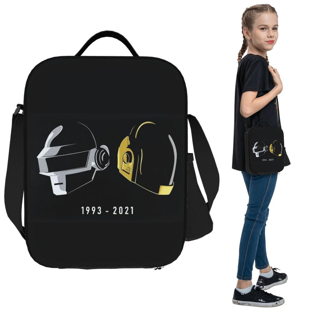 Daft Punk Electronic Music Band Tribute Helmet Art Insulated Lunch Bag Kids School Food Box Tote Portable Lunch Boxes Container
