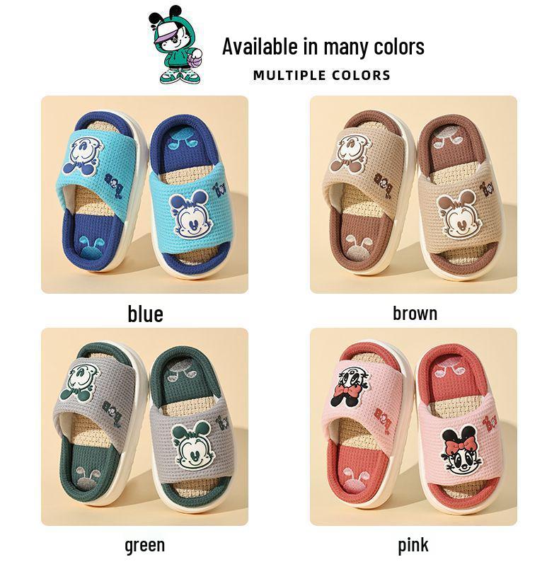 Babu Dou Kids' Cotton Linen Slippers - All-Season Indoor Footwear for Boys & Girls