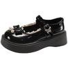 Black French Round Head Shallow Mouth Platform Single Shoes Women's Summer 2025 New Small Leather Shoes Versatile with Skirts Mary Jane Shoes