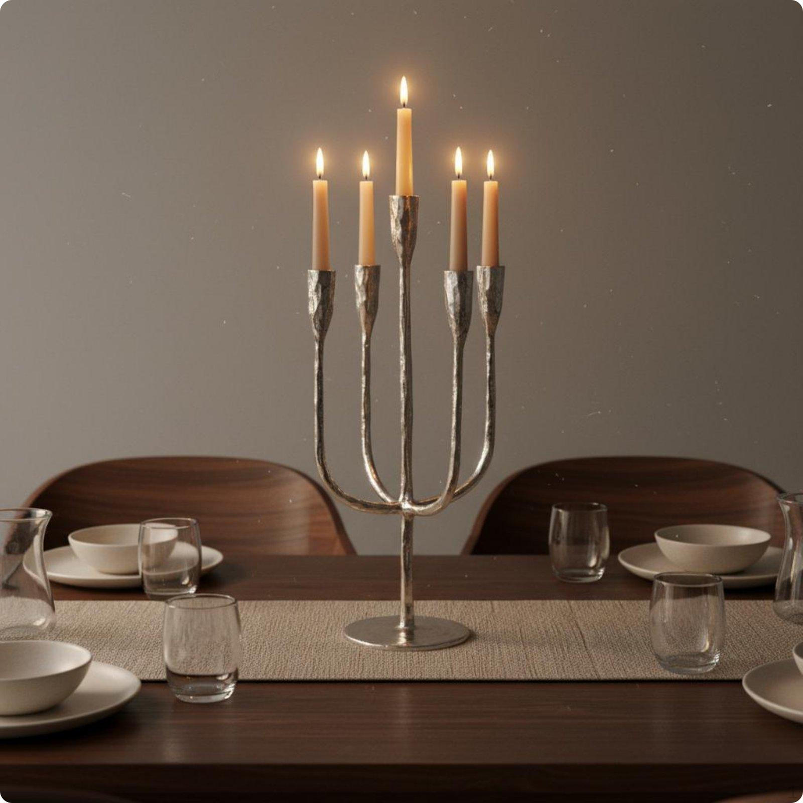 5 Arm Candelabra Aluminum Candle Stand Elegant Table Centerpiece Holder for Dining