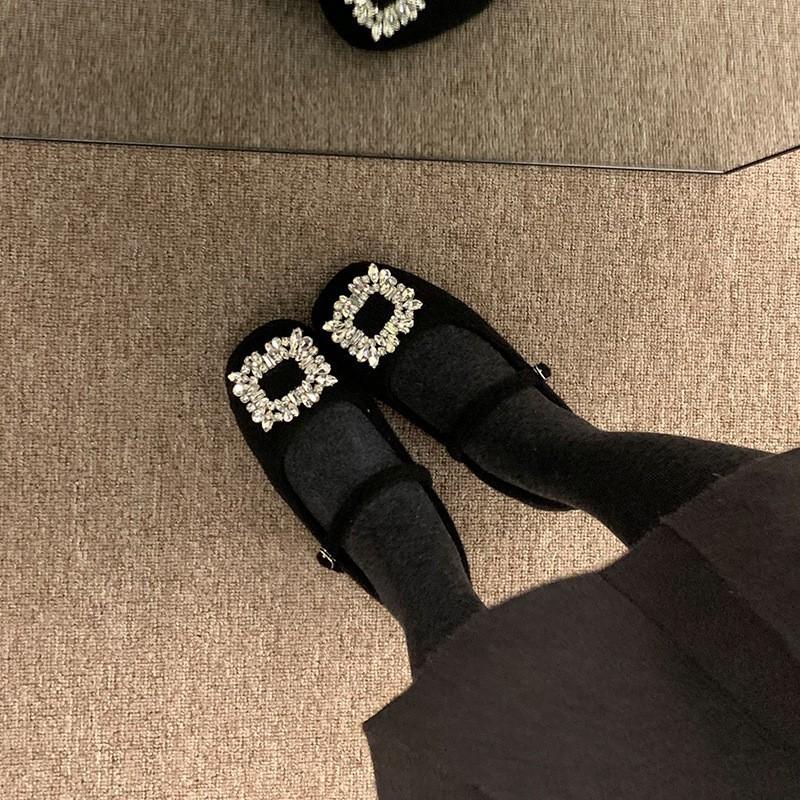 Rhinestone Mary Jane Single Shoes Plush Shoes Cotton Shoes Round Head Commuting Shoes