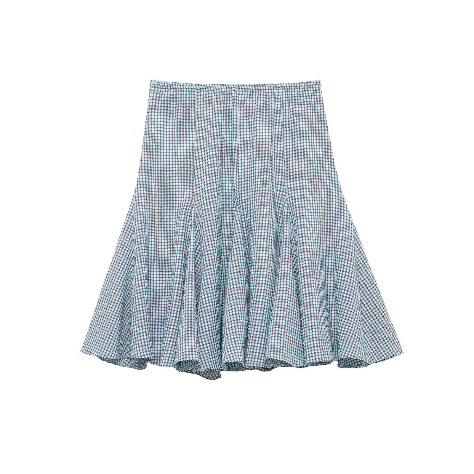 Spring 2026 European & American Style Women s Plaid Wave Midi Skirt Extra Small
