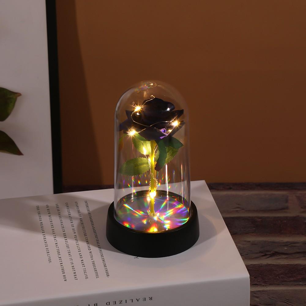 Artificial Flowers LED Red Rose Creative Valentine's Day Gift Rose In Glass Cover with Stand Light Up Rose Wedding Galaxy Rose