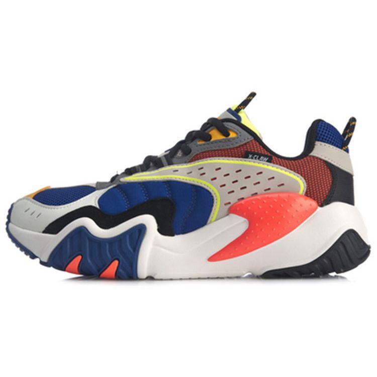 

Li Ning X-Claw Lite Retro Splicing Slip-Resistant, износостойкие, легкие, низкие, повседневные туфли, мужские кроссовки, серо-синие, AGLQ003-1