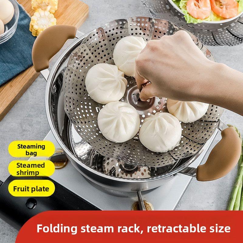 Stainless Steel Retractable Steaming Rack Steamer Water-proof Steaming Grid Steaming Vegetable Rack Steaming Tray Steaming Drawer Drain Fruit Plate