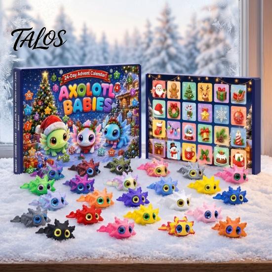 Boîtes de Fête Calendrier de l'Avent Axolotl 2026, Jouets Articulés Flexibles Imprimés en 3D, 24 Jours Jouets Salamandre Collectionnables Compte à Rebours de Noël avec Figurines,