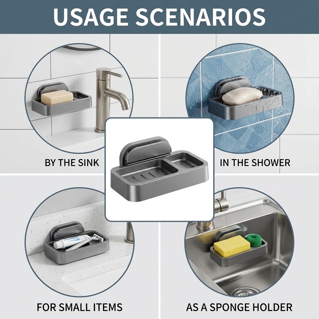 Suction Cup Soap Dish Wall Mounted Bathroom Storage Organizer No Drilling Required