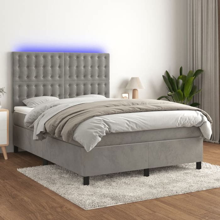 VidaXL Slatted Bed Base with Mattress and LED, Upholstered Bed, Double Bed, Adult Bed for Interior Bedroom, 3136359