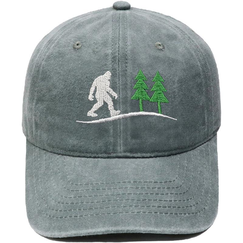Bigfoot Mountain Forest Pine Embroidery Washed Baseball Cap Outdoor Camping Hiking Female Vintage Old Daddy Hat