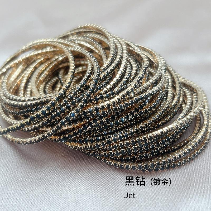 1 Pièce Or 2mm Rangée Unique Zircon Cubique Bracelet Tennis Bracelet Élastique pour Femmes Bijoux Streetwear Multicouches gray