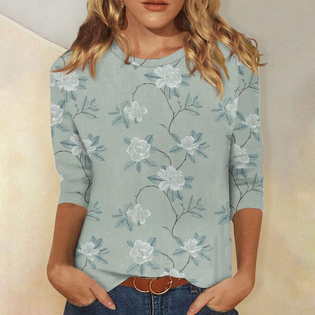 3/4 Sleeve Shirts For Women  Print Graphic Tees Blouses Casual Plus Size Basic Tops Pullover