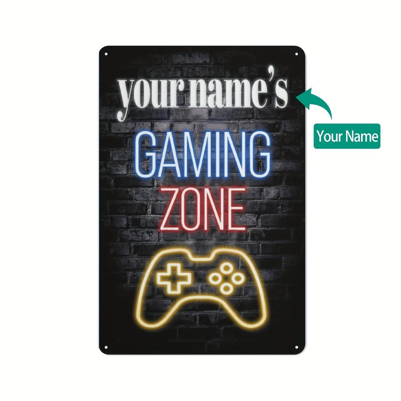 Custom Metal Tin Sign Gaming Zone Neon Light Effect Decor for Man Cave белый
