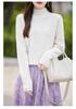 Autumn 100% Pure Wool Cable Knit Half-High Neck Sweater - Solid Color, Loose Fit