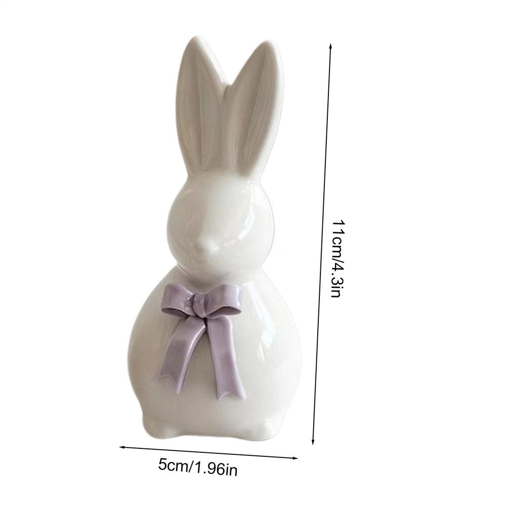 

Easter Bunny Sculpture Ceramic Spring Rabbit Decoration with Bowknot Easter Spring Sculpture for Home School Apartment Farmhouse